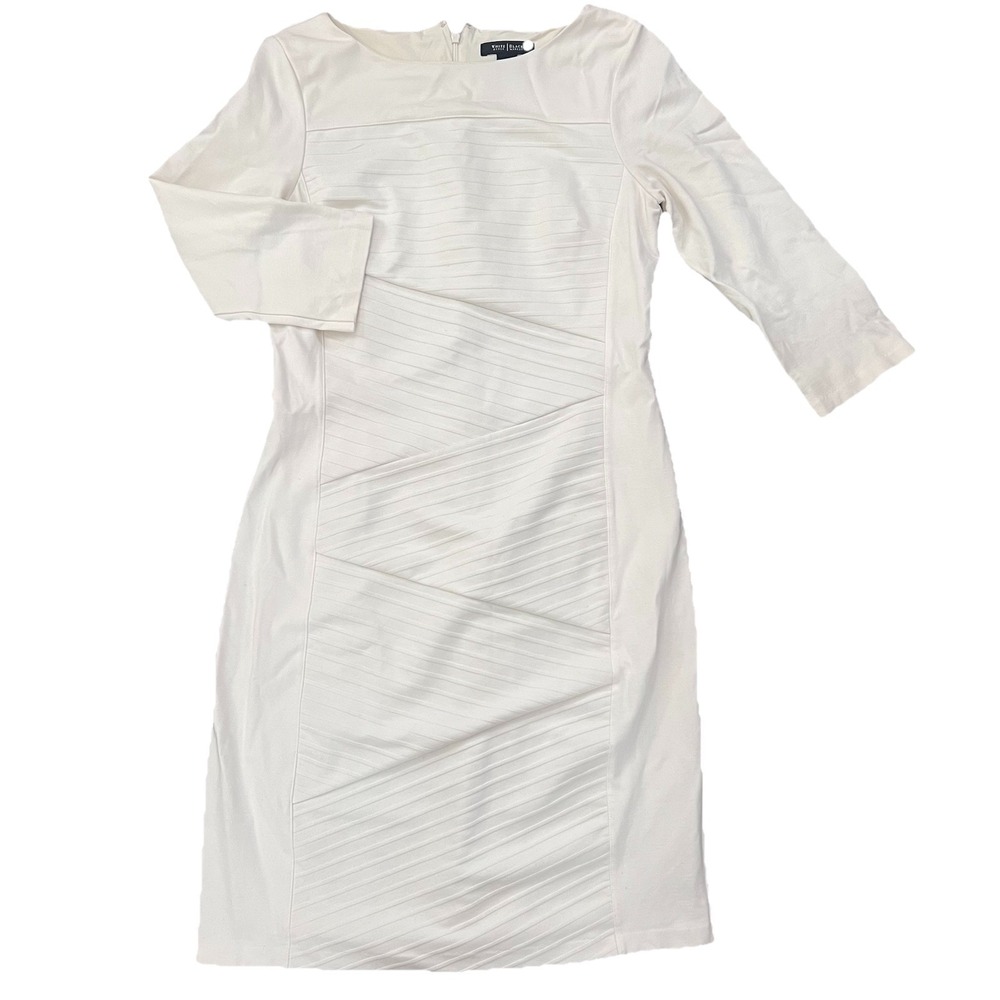 White House Black Market 10 Sliming Bandage Sheath Dress Ivory‎ Textured Midi